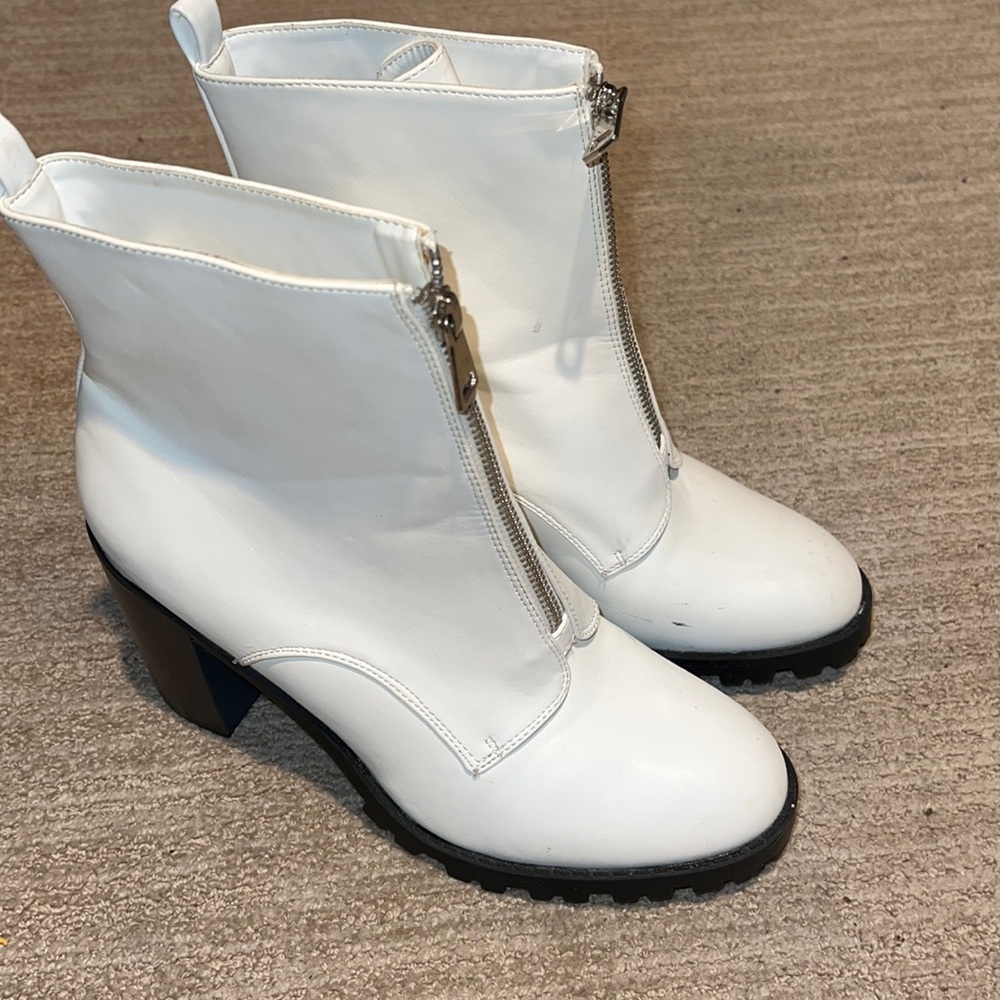 White heeled booties